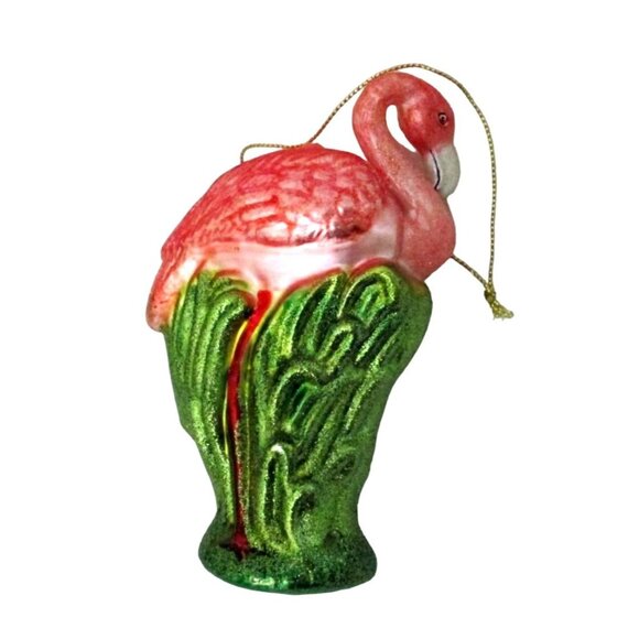 Flamingo Bird Glass Christmas Ornament Decoration - Picture 2 of 6